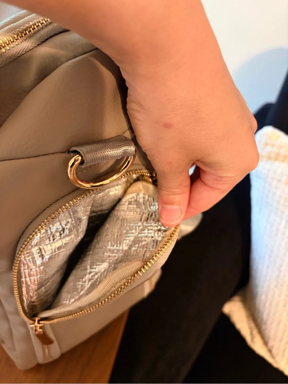 Stylish Cream Baby Bag Backpack with Gold Hardware